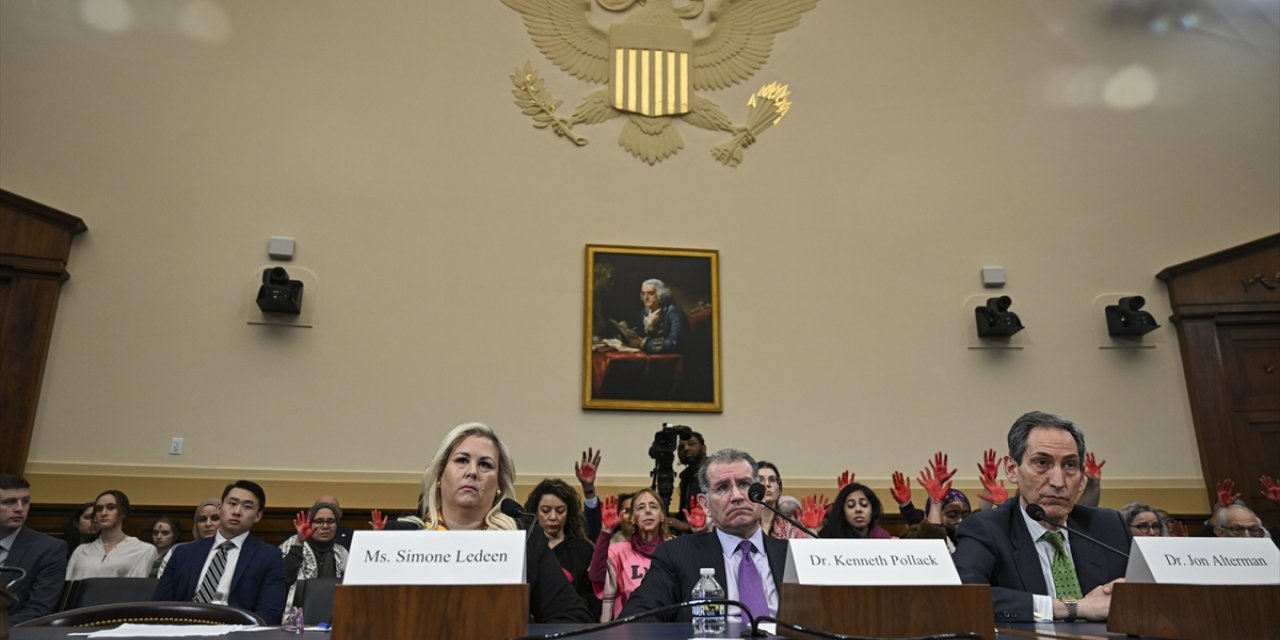 Protestors with 'bloody' hands hold sit-in at House hearing, call for cease-fire in Gaza