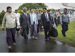 Protests greet ex-UN chief on arrival in west Myanmar
