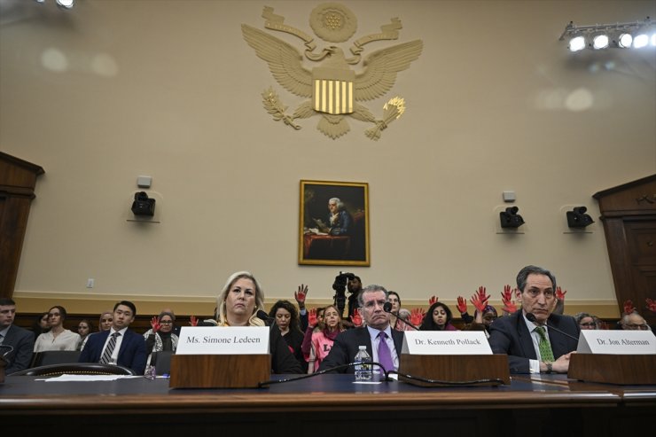 Protestors with 'bloody' hands hold sit-in at House hearing, call for cease-fire in Gaza